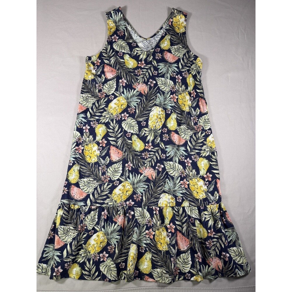 J. Jill Petite XS Flounced Hem V Neck Sleeveless Tropical Dress Pockets Midi